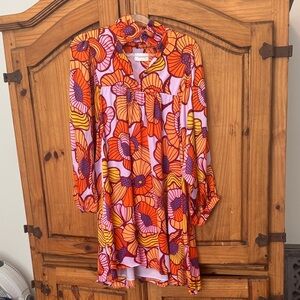 Adrienne Vibrant Floral Midi Dress - Orange and Purple